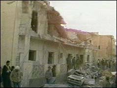 Civilian apartment building destroyed by the raid